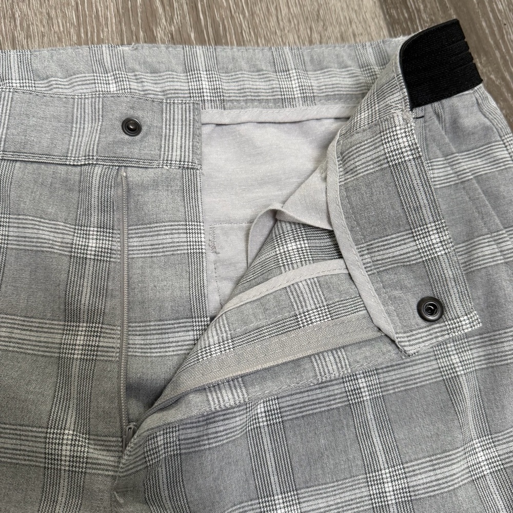 ZARA ELASTIC WAISTBAND FLAT FRONT TAPERED PLAID TROUSER PANTS GREY MEDIUM - Picture 3 of 13